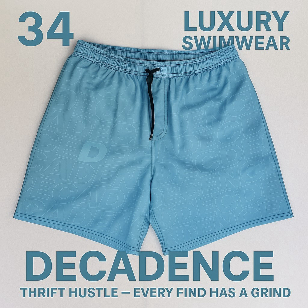 DECADENCE Swim Trunks Mens 34 Blue Mesh Lined Shorts USA Made Streetwear Surf